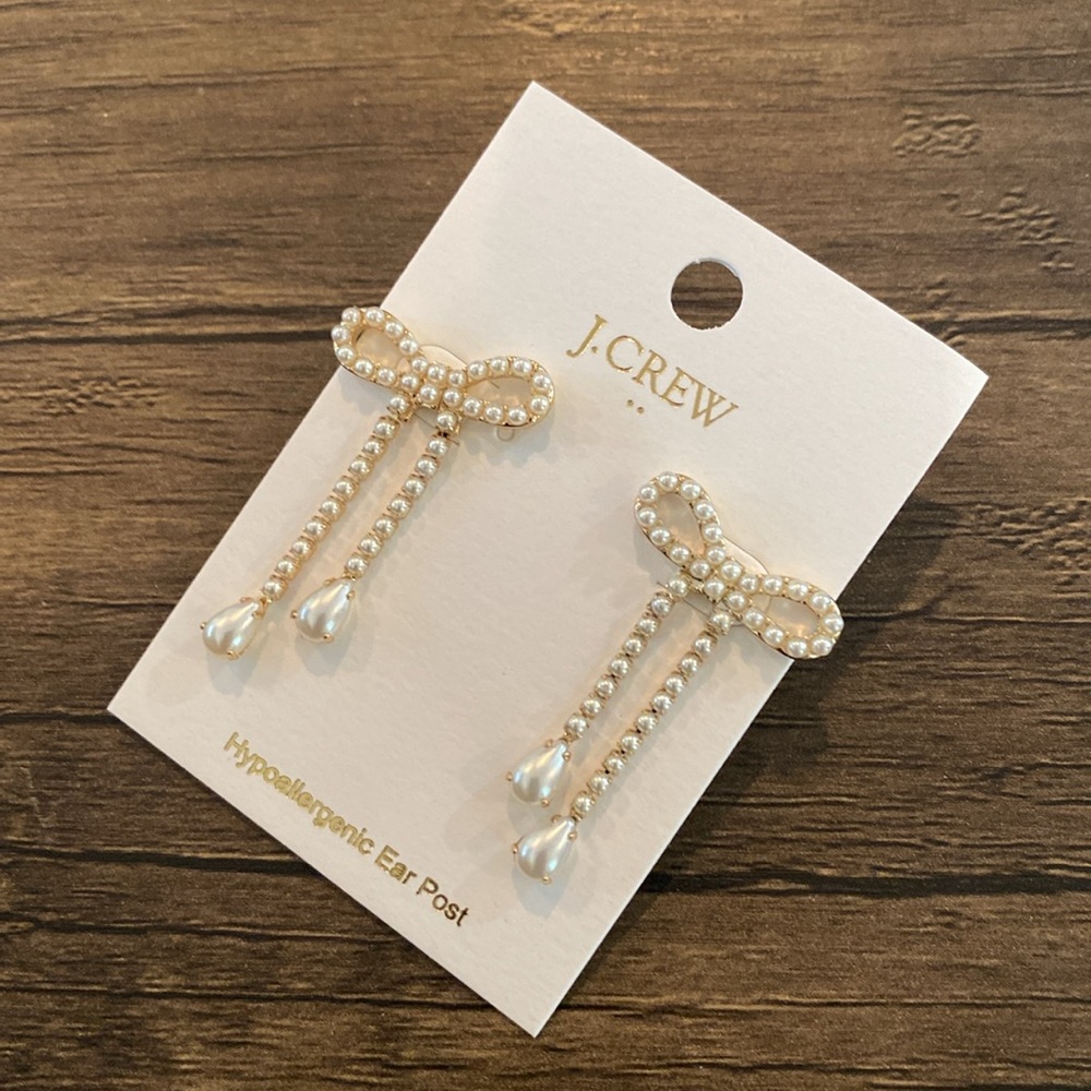 J. Crew Pearl Bow Dangly Statement Earrings - Picture 4 of 9